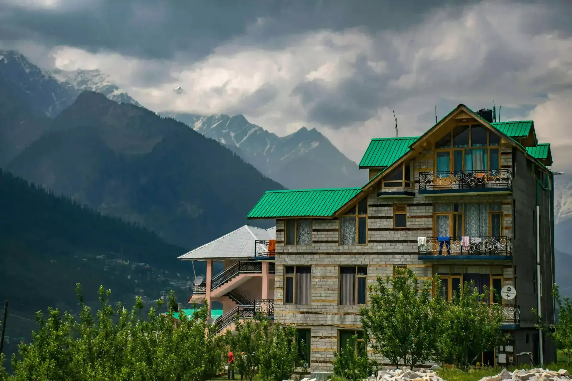 Snow-capped peaks surrounding Solang Valley