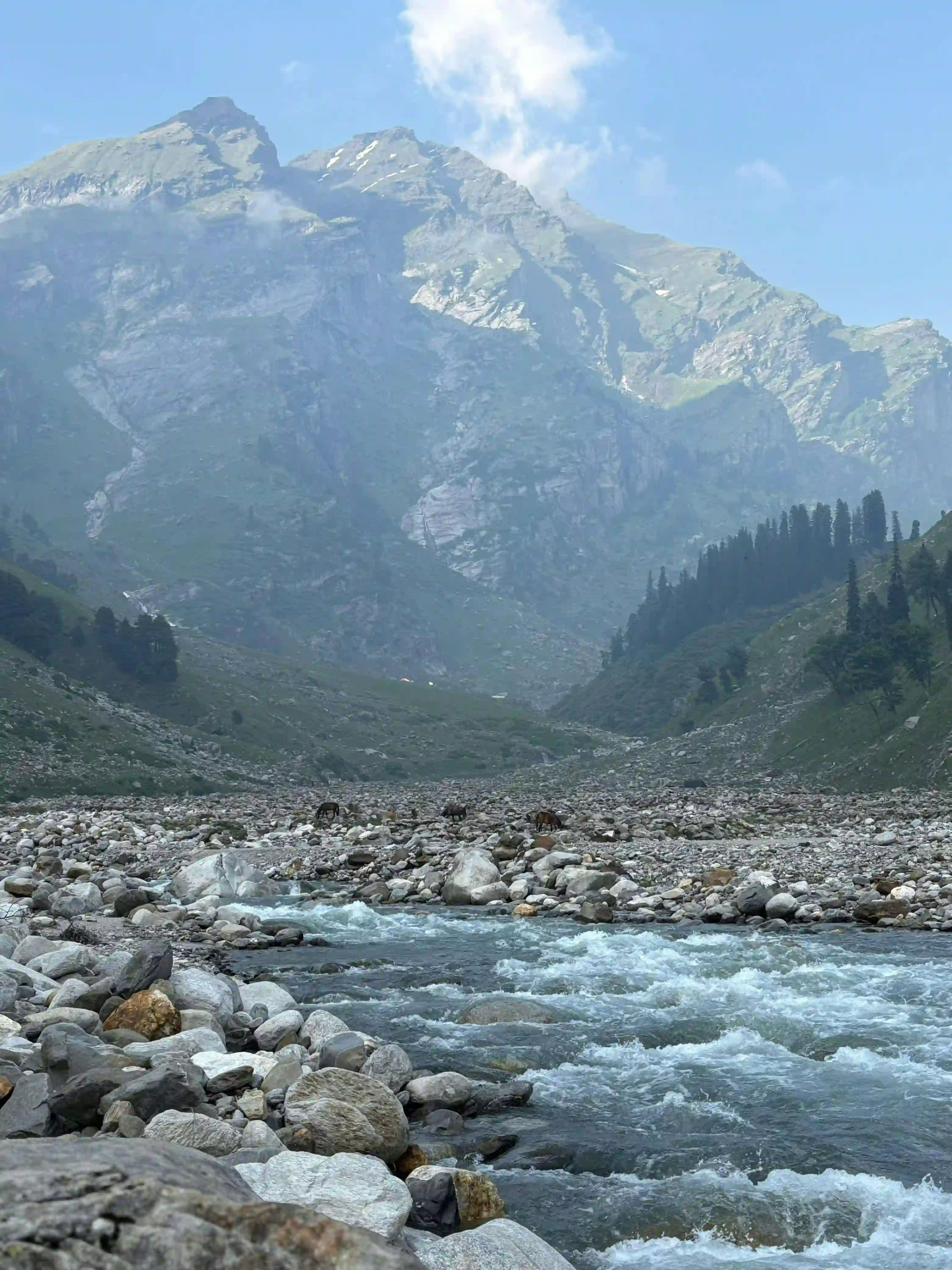 Trekker crossing the rugged Hampta Pass trail