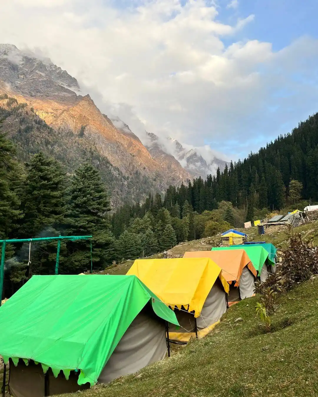 Camping near the natural hot springs at Kheerganga