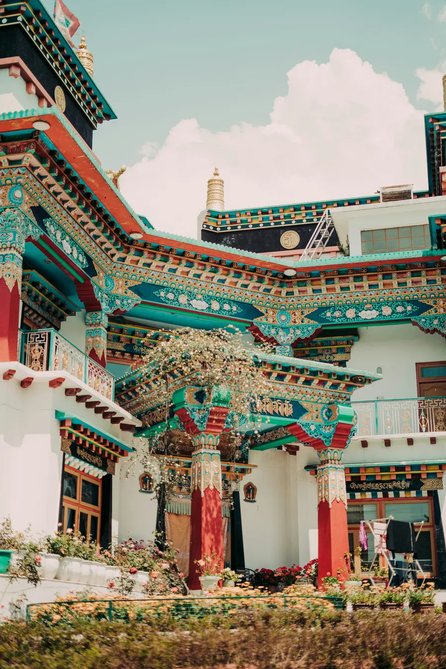 Ornate Tibetan monastery architecture in Bir
