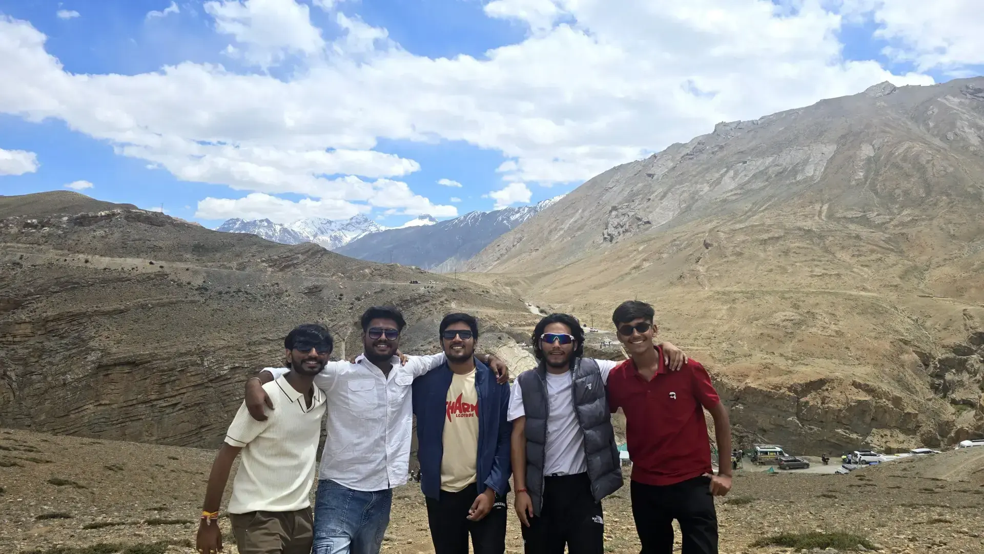 A group of young TripoMusafir travellers together in the mountains of Spiti Valley